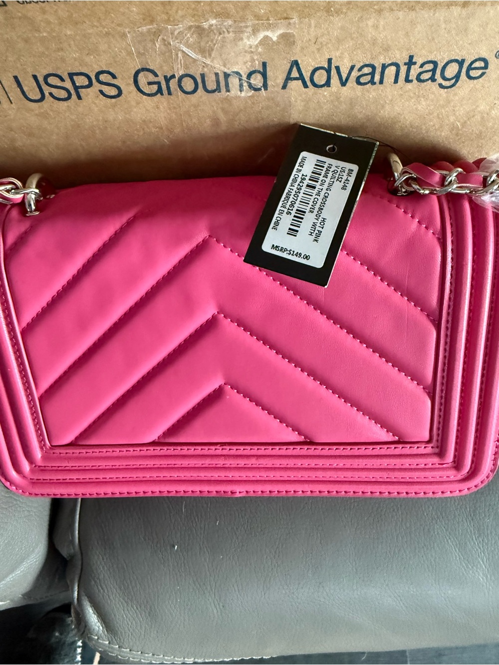 Badgley Mischka Bright Pink Quilted Shoulder Bag with Silver Hardware - Picture 3 of 4